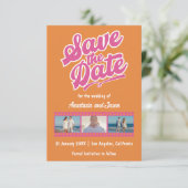 Retro Roze en Oranje Huwelijk Save the Date Kaart (Staand voorkant)