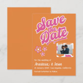 Retro Roze en Oranje Huwelijk Save the Date Kaart (Voorkant / Achterkant)