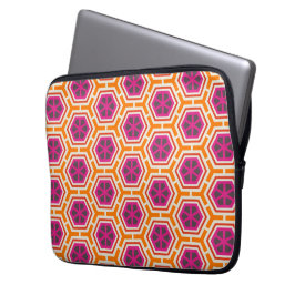 Retro roze en oranje modern geometrisch patroon laptop sleeve