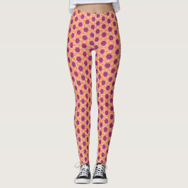 Retro roze en oranje modern geometrisch patroon leggings