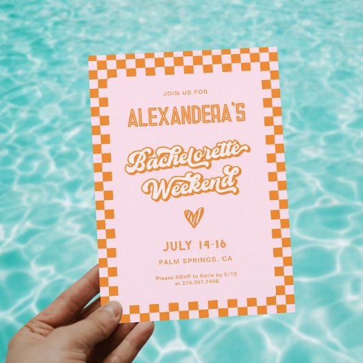 Retro Roze en Oranje Sunset Bachelorette Party Kaart