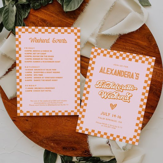 Retro Roze en Oranje Sunset Bachelorette Party Kaart