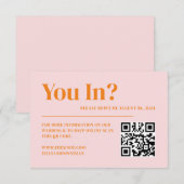 Retro Roze en Oranje Trouw RSVP QR Code  Informatiekaartje (Voorkant / Achterkant)