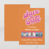 Retro Roze en Oranje Trouw Save the Date Kaart (Voorkant / Achterkant)