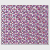 Retro Roze en Paarse Daisy Bloemenpatroon Cadeaupapier (Vlak)