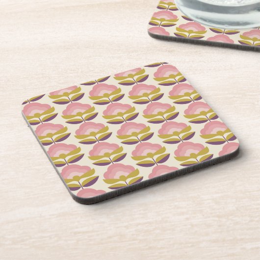 Retro Roze en Paarse Floral Pattern Bier Onderzetter (Linkerzijde)