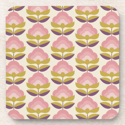 Retro Roze en Paarse Floral Pattern Bier Onderzetter (Voorkant)