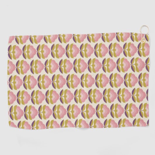 Retro Roze en Paarse Floral Pattern Golfhanddoek (Horizontaal)