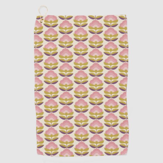 Retro Roze en Paarse Floral Pattern Golfhanddoek (Voorkant)