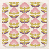 Retro Roze en Paarse Floral Pattern Kartonnen Onderzetters (Voorkant)