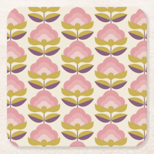 Retro Roze en Paarse Floral Pattern Kartonnen Onderzetters