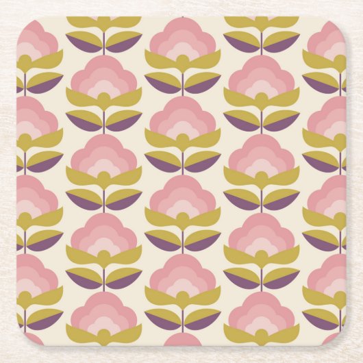 Retro Roze en Paarse Floral Pattern Kartonnen Onderzetters (Voorkant)