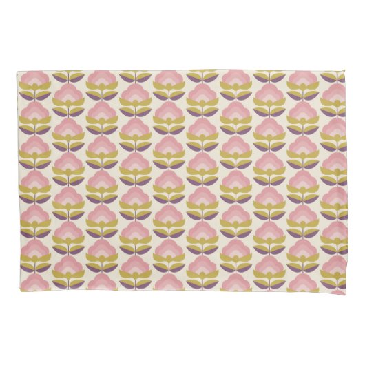 Retro Roze en Paarse Floral Pattern Kussensloop (Voorkant-Links)
