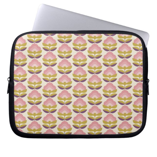 Retro Roze en Paarse Floral Pattern Laptop Sleeve (Voorkant)