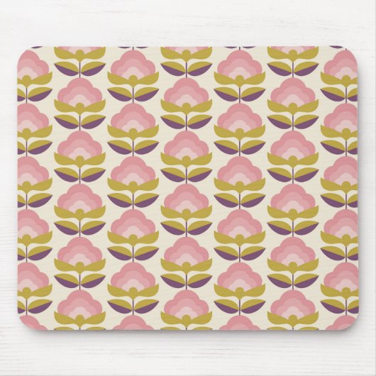 Retro Roze en Paarse Floral Pattern Muismat (Voorkant)