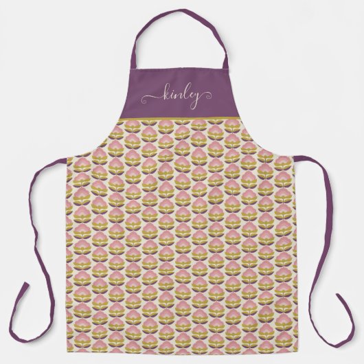 Retro Roze en Paarse Floral Pattern Schort (Voorkant)