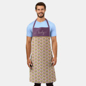 Retro Roze en Paarse Floral Pattern Schort (Gedragen)