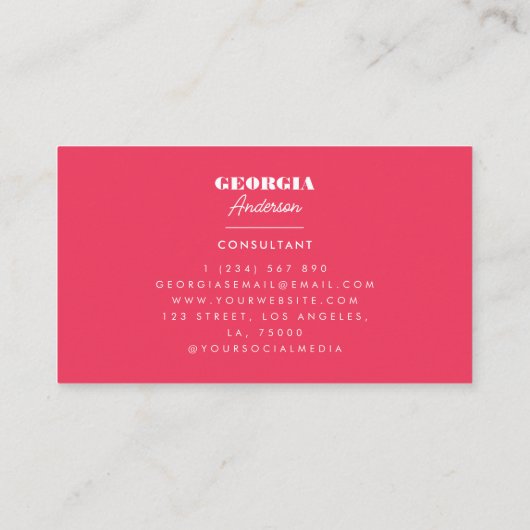 Retro Roze en Red Bold Script Minimalist Trendy Visitekaartje (Achterkant)