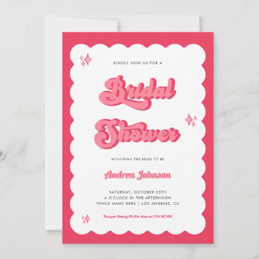 Retro Roze en Red Groovy Script Vrijgezellenfeest Kaart (Voorkant)