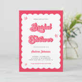 Retro Roze en Red Groovy Script Vrijgezellenfeest Kaart (Staand voorkant)