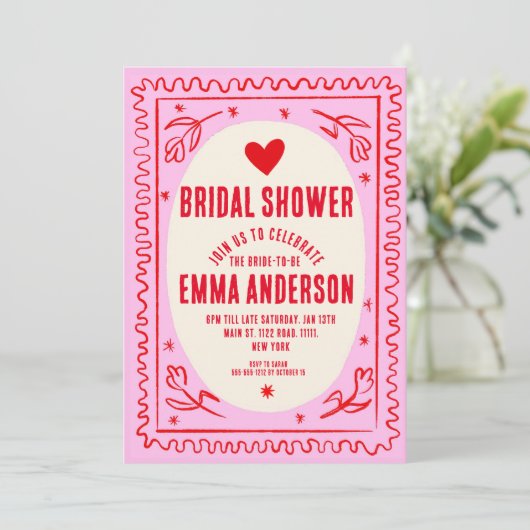 Retro Roze en Red Handwriting Vrijgezellenfeest Kaart (Staand voorkant)