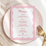 Retro roze en Red Modern Wavy Wedding Menu Kaarten<br><div class="desc">Retro roze en Red Modern Wavy Wedding Menu Kaarten</div>