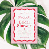 Retro Roze en Red Wavy Bridal Shower Invitation Kaart