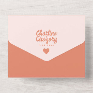Retro Roze en Red Wavy Handwriting Wedding All In One Uitnodiging