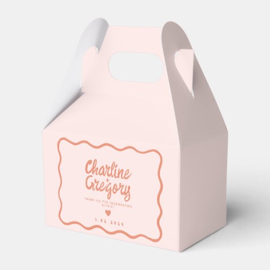 Retro Roze en Red Wavy Handwriting Wedding Bedankdoosjes (Voorkant Zijde)