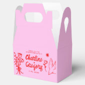 Retro Roze en Red Wavy Handwriting Wedding Bedankdoosjes (Geopend)