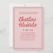 Retro Roze en Red Wavy Handwriting Wedding Kaart (Voorkant)