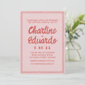 Retro Roze en Red Wavy Handwriting Wedding Kaart (Staand voorkant)
