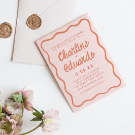 Retro Roze en Red Wavy Handwriting Wedding Kaart