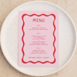 Retro roze en Red Wavy Vrijgezellenfeest Menu Kaar<br><div class="desc">Retro Roze en Rode Wavy Kaarten van het Menu van de Partij van de Weddenschappen</div>