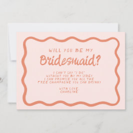 Retro Roze en rode avy Bridesmaid-voorstel Kaart