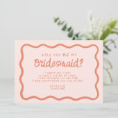 Retro Roze en rode avy Bridesmaid-voorstel Kaart (Staand voorkant)