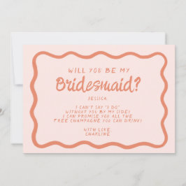 Retro Roze en rode avy Bridesmaid-voorstel Kaart