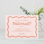 Retro Roze en rode avy Bridesmaid-voorstel Kaart (Staand voorkant)