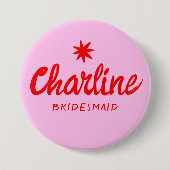 Retro Roze en rode bridesmaïde naamspeld Ronde Button 7,6 Cm (Voorkant)