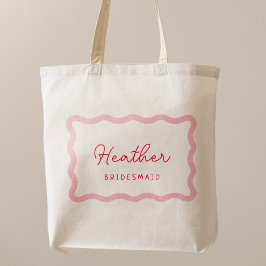 Retro roze en rode bruidsmeisje cadeautjes tote bag