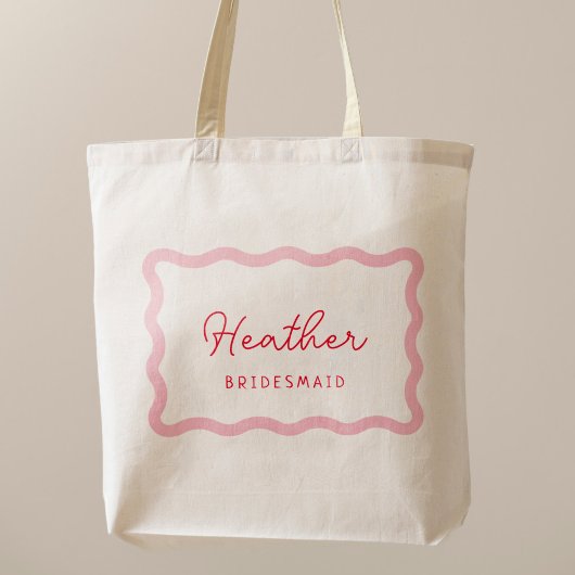 Retro roze en rode bruidsmeisje cadeautjes tote bag