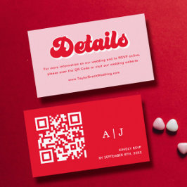 Retro Roze en Rode bruiloft Details Website Informatiekaartje