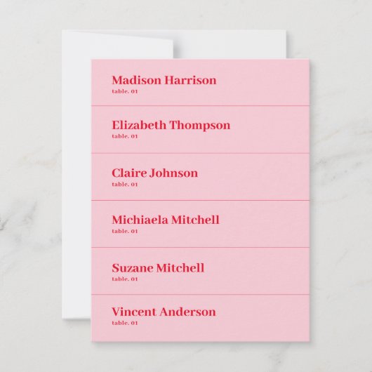 Retro Roze en Rode Bruiloft Plaats Kaart DIY (Voorkant)