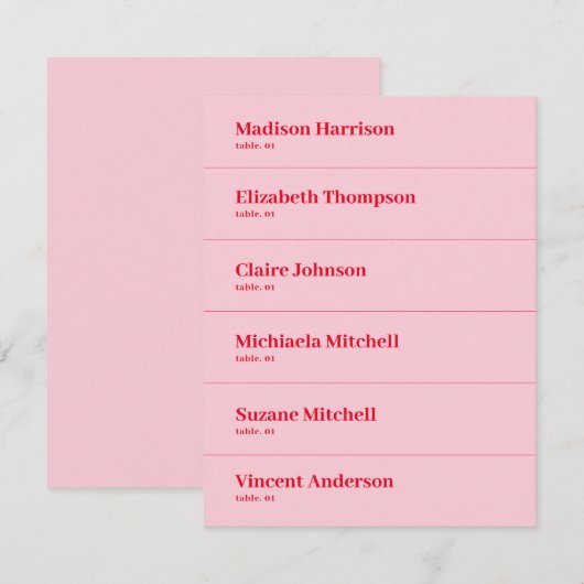 Retro Roze en Rode Bruiloft Plaats Kaart DIY (Voorkant / Achterkant)