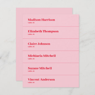 Retro Roze en Rode Bruiloft Plaats Kaart DIY