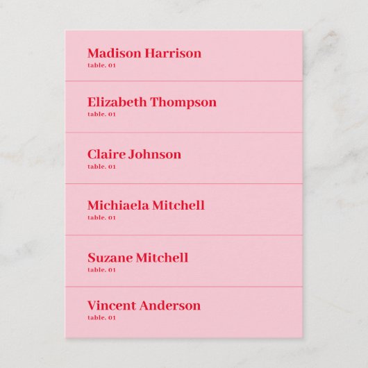 Retro Roze en Rode Bruiloft Plaats Kaart DIY (Voorkant)