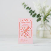 Retro Roze en Rode Doodles Haarstylist QR-code Visitekaartje (Staand voorkant)