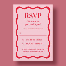 Retro Roze en Rode Golf Wedding RSVP Informatiekaartje