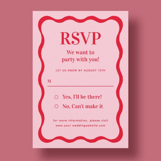 Retro Roze en Rode Golf Wedding RSVP Informatiekaartje