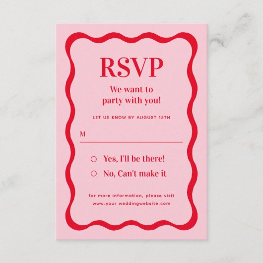 Retro Roze en Rode Golf Wedding RSVP Informatiekaartje (Voorkant)